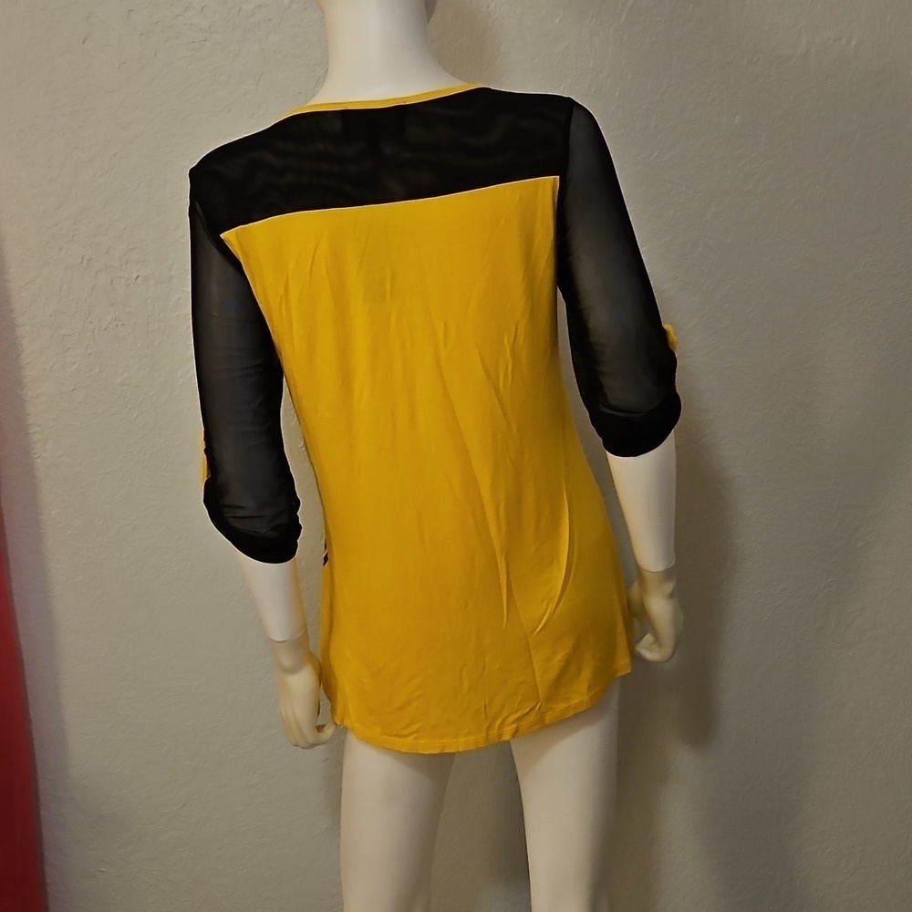 Vtg SHARIF 1827 Couture Yellow Sequin Panther Design Mesh Top - Picture 8 of 12